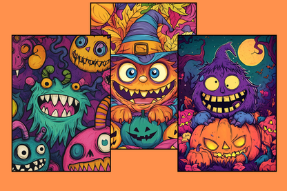 Digital Cute Monster's Halloween Colouring Book