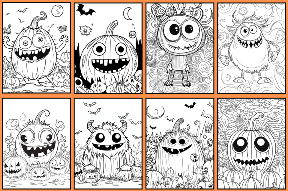 Digital Cute Monster's Halloween Colouring Book