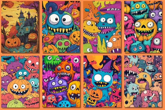 Digital Cute Monster's Halloween Colouring Book