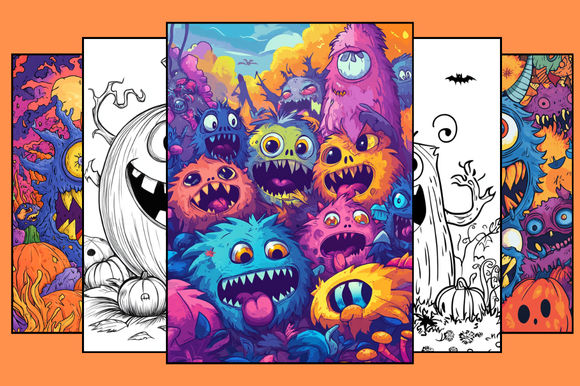 Digital Cute Monster's Halloween Colouring Book